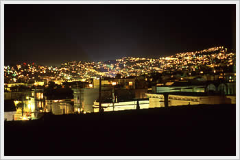 View from my apartment, corner of Haight and Fillmore, San Francisco, October 31, 1994: click for larger image (42K)
