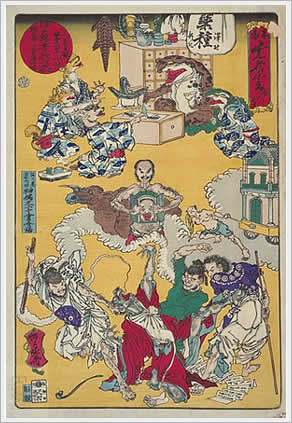 Kawanabe Kyosai rakuga, circa 1874