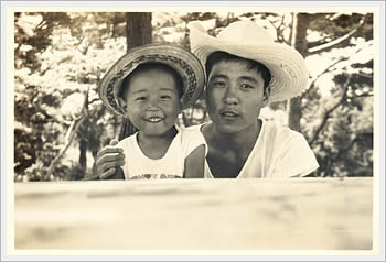 My father-in-law with a nephew, Yamagata-ken, 1960: click for larger image (40K)