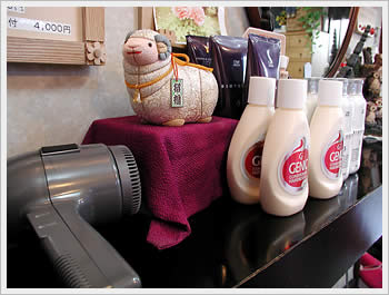 At the local hairdresser's, Warabi (Saitama), February 27, 2003: click for larger image (51K)